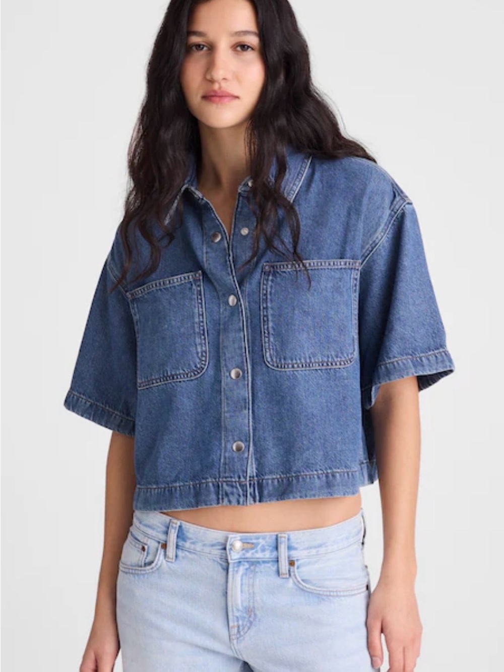 Madewell Blue Cropped Boxy Denim Shirt Jacket